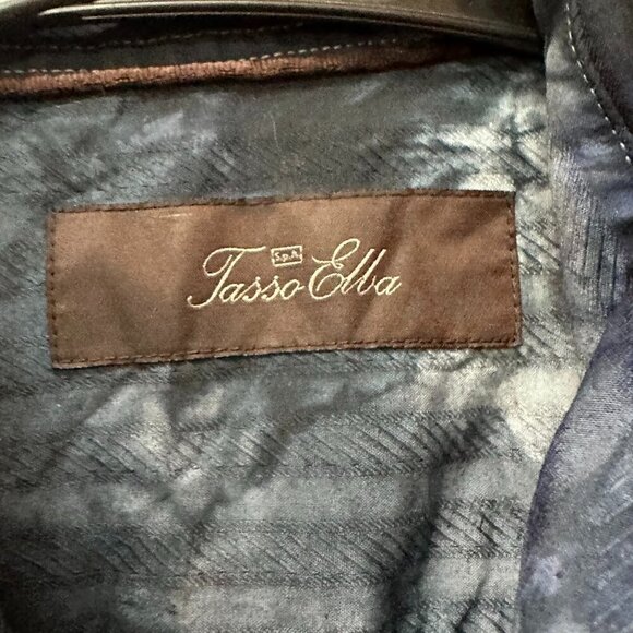 Tasso Elba Shirt Tie Dye Size Medium Cotton Dress Button Down Long Sleeve Blue - Picture 2 of 9